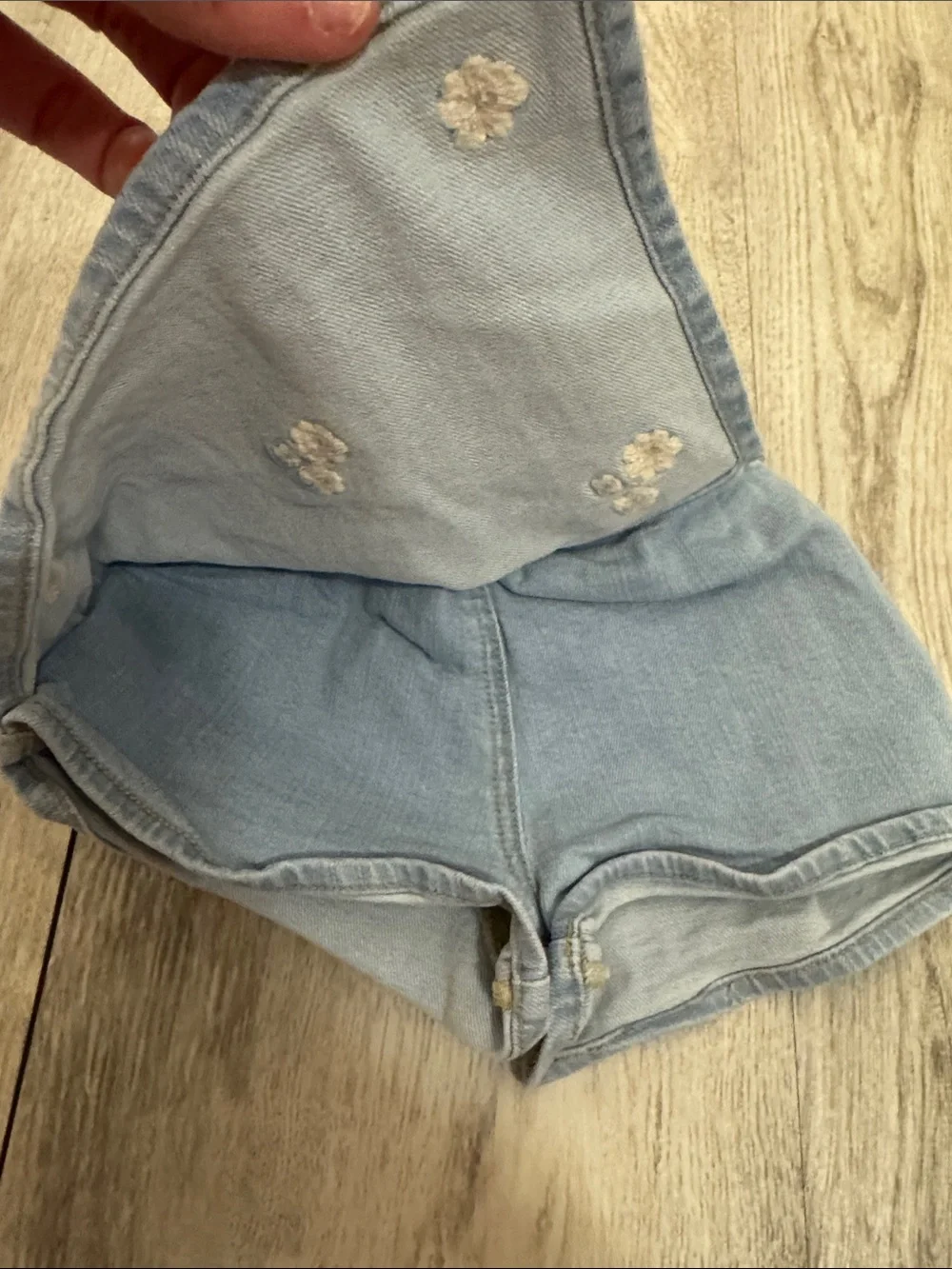 OshKosh B'gosh Light Blue Denim Baby Shorts with Foral  Stitching